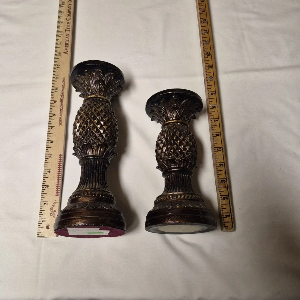 Vintage Style Bronze Pineapple Candle‎ Holder Set of 2 Graduated Heights 10
